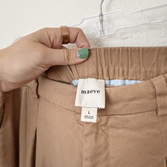 [Anthropologie] Maeve Brown Avery Pleated Linen Wide Leg Trousers Size Large L - Picture 11 of 12